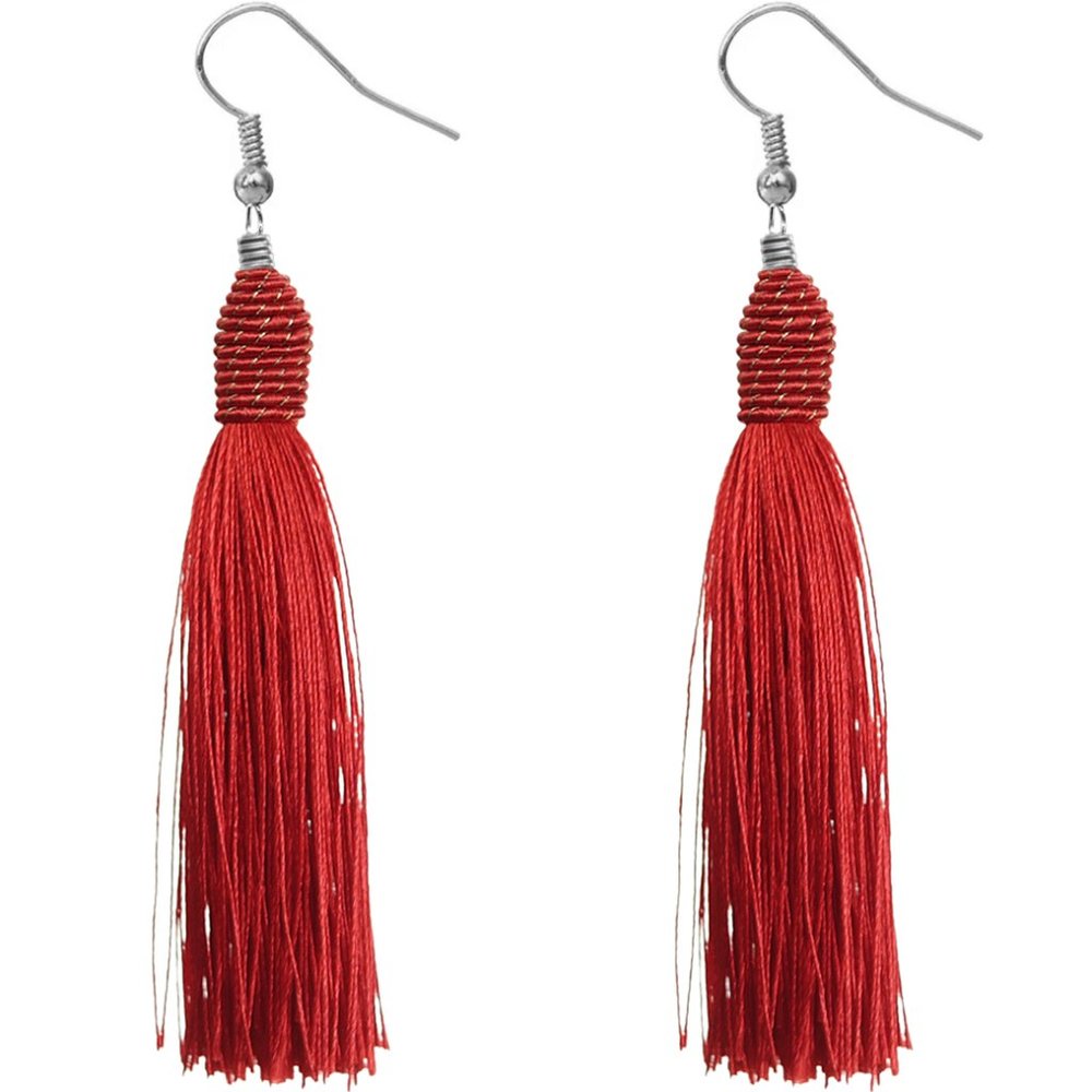 Red Long Wrap Tassel Earrings